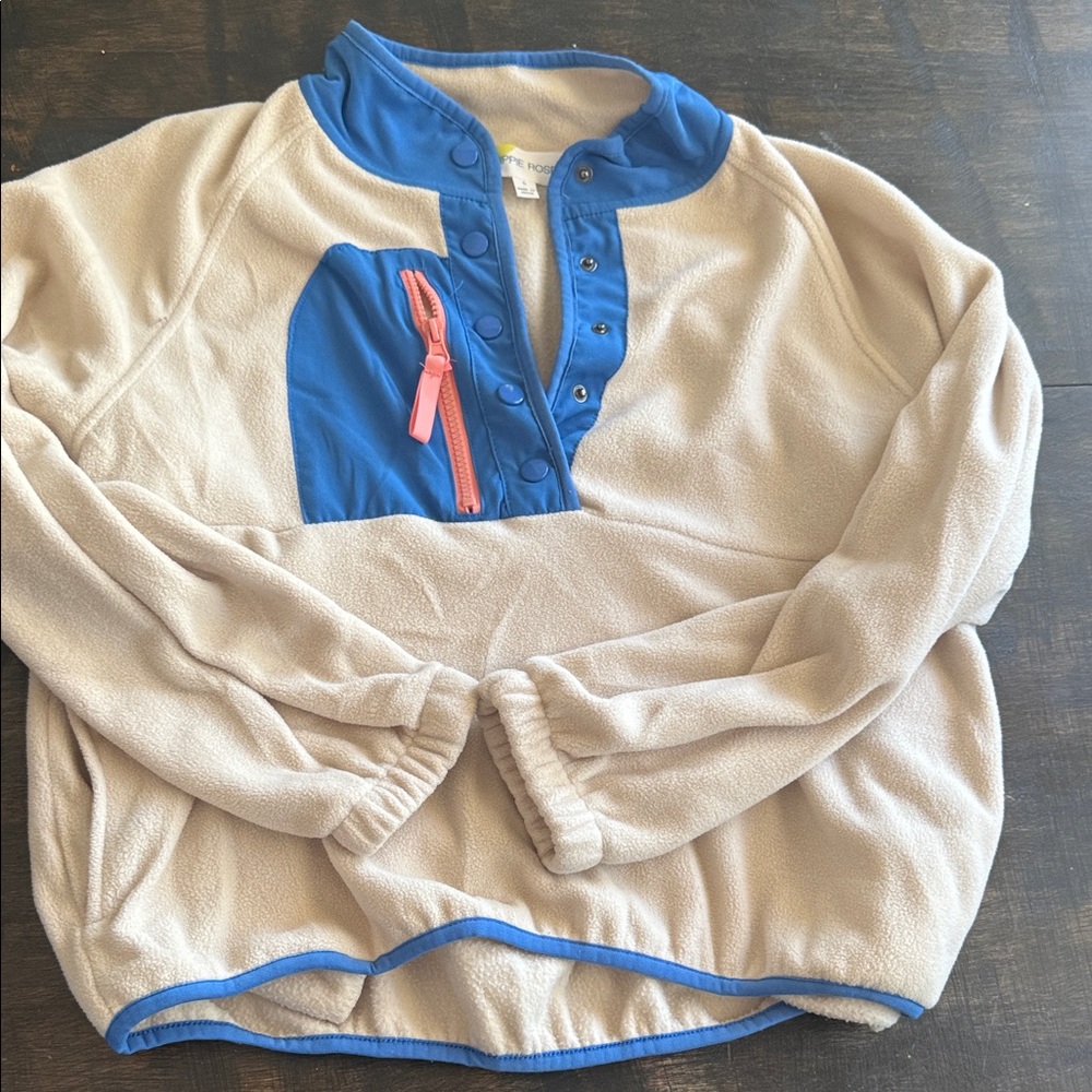 Hippie Rose Tan and Blue Fleece Sweatshirt